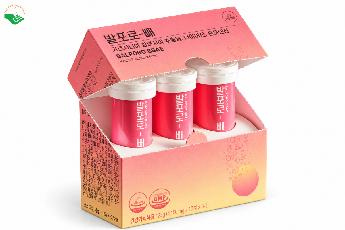 Viên sủi Balporo BBae BBae Lab hỗ trợ hạn chế chuyển hóa carbohydrate thành chất béo, hỗ trợ giảm béo (Hộp 3 Ống x 10 viên)