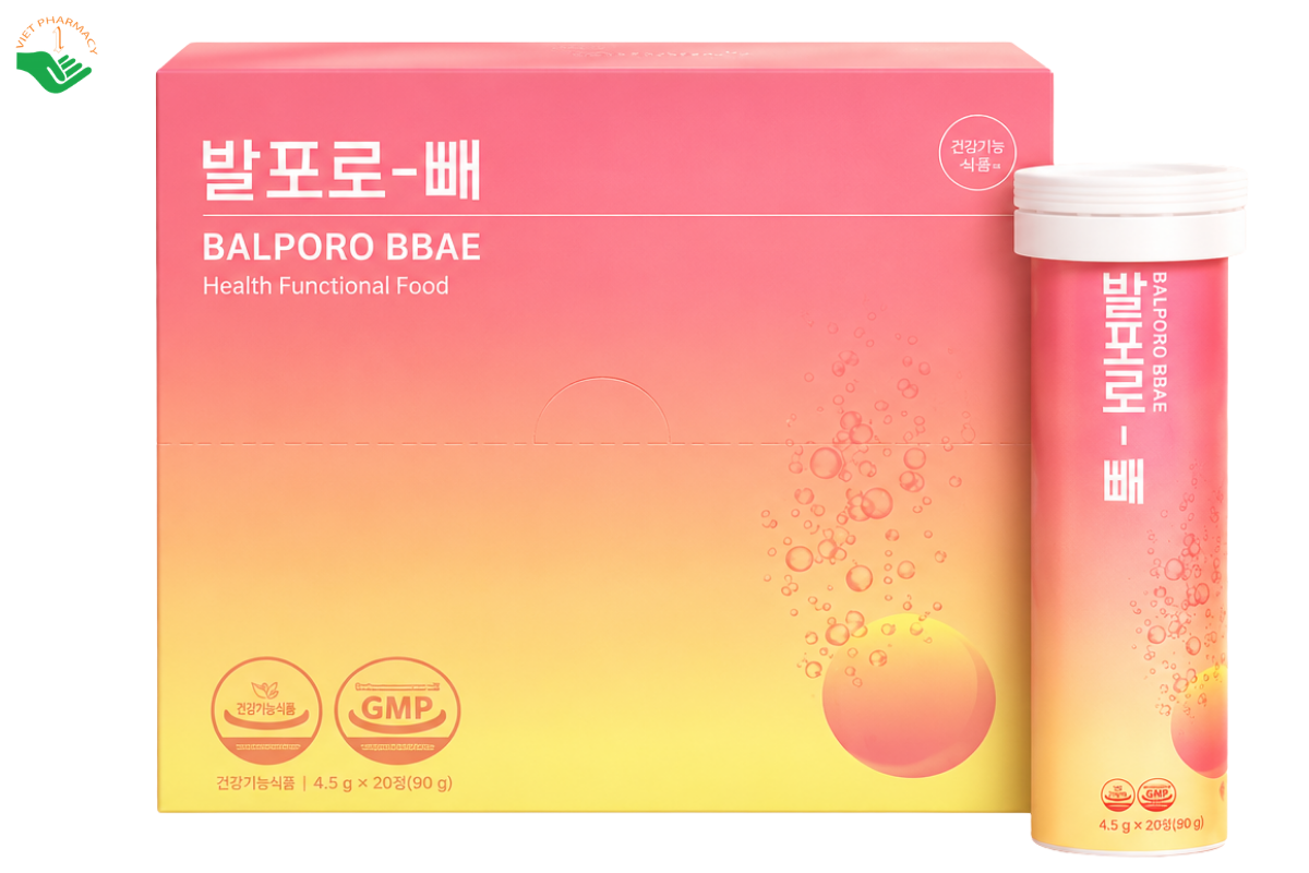 Viên sủi Balporo BBae BBae Lab hỗ trợ hạn chế chuyển hóa carbohydrate thành chất béo, hỗ trợ giảm béo (Hộp 3 Ống x 10 viên)