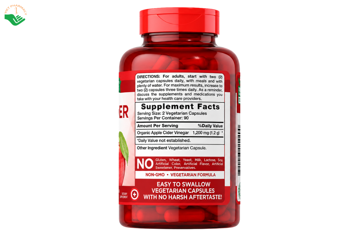 Viên uống Apple Cider Vinegar 1200mg Nature's Truth hỗ trợ kiểm soát cân nặng, hạn chế tích tụ mỡ thừa (Hộp 180 viên)