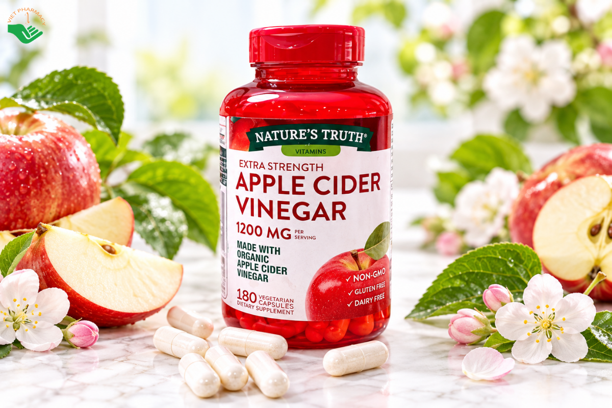 Viên uống Apple Cider Vinegar 1200mg Nature's Truth hỗ trợ kiểm soát cân nặng, hạn chế tích tụ mỡ thừa (Hộp 180 viên)