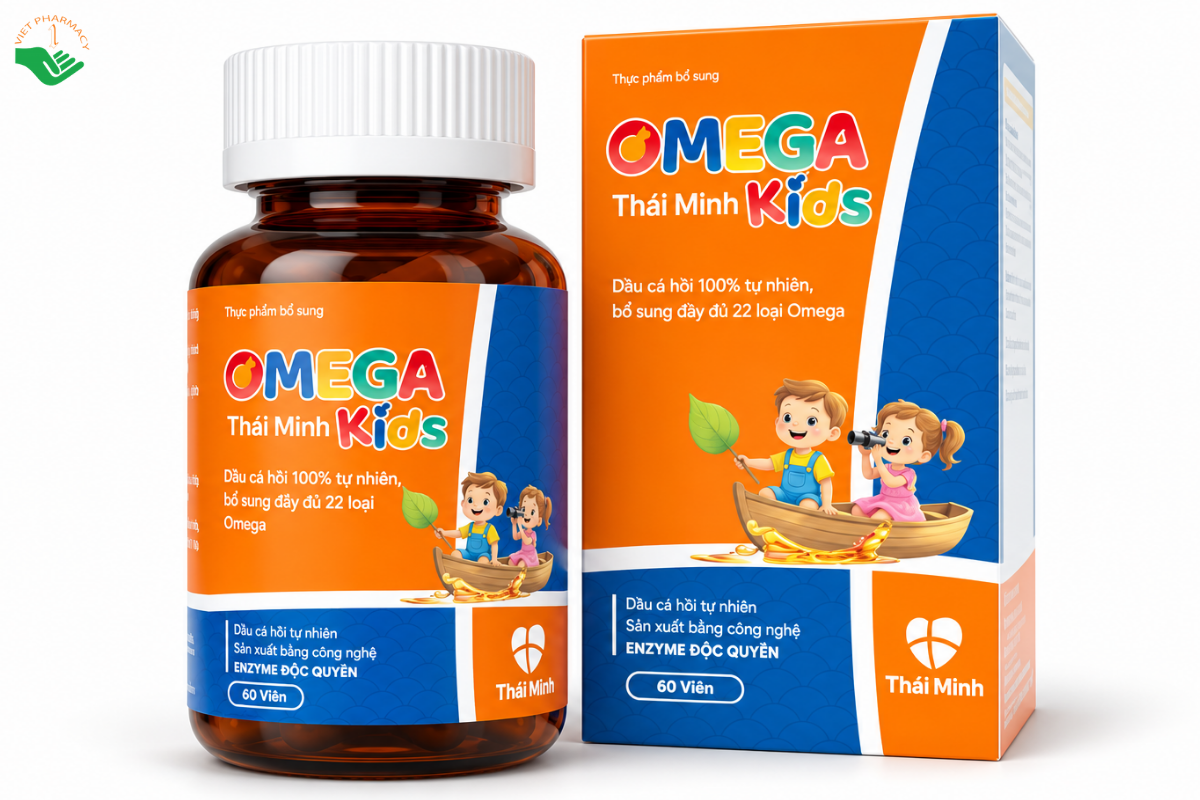 Viên uống Omega Kids Thái Minh bổ sung Omega, vitamin D3 và K2 hỗ trợ não bộ, mắt và xương (Lọ 60 viên)