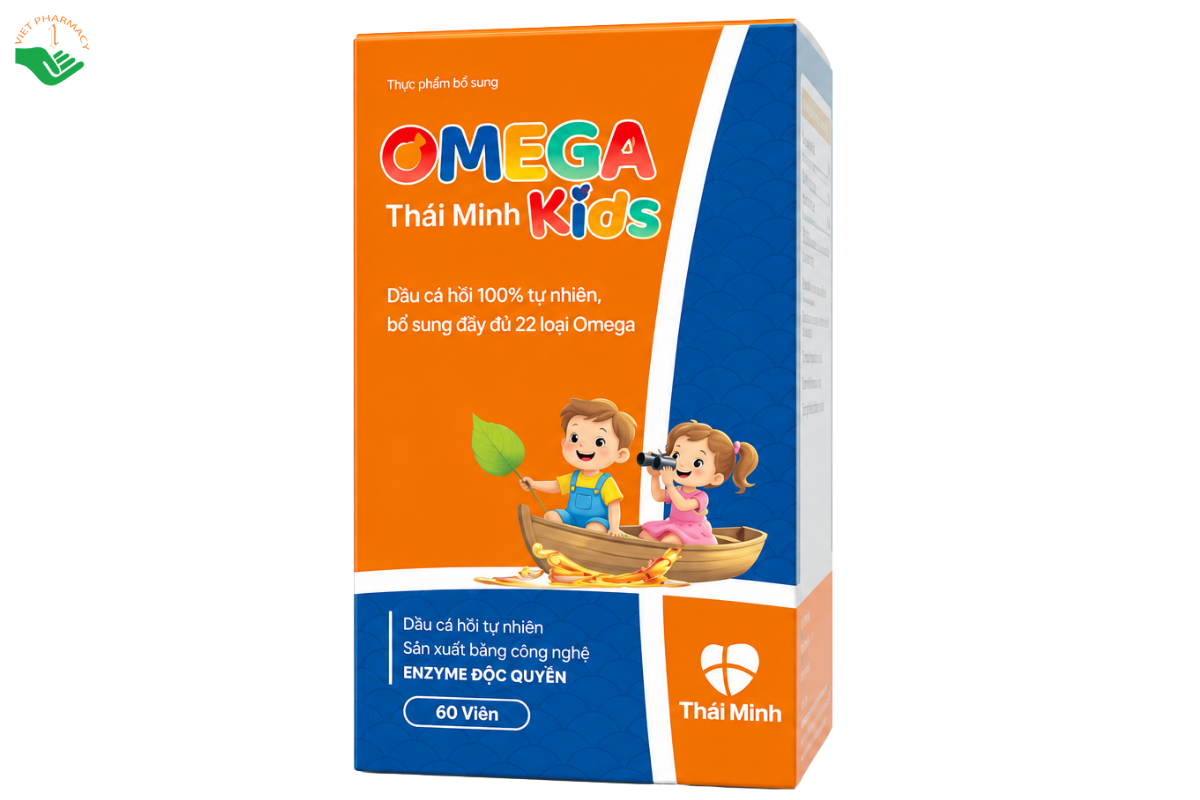 Viên uống Omega Kids Thái Minh bổ sung Omega, vitamin D3 và K2 hỗ trợ não bộ, mắt và xương (Lọ 60 viên)