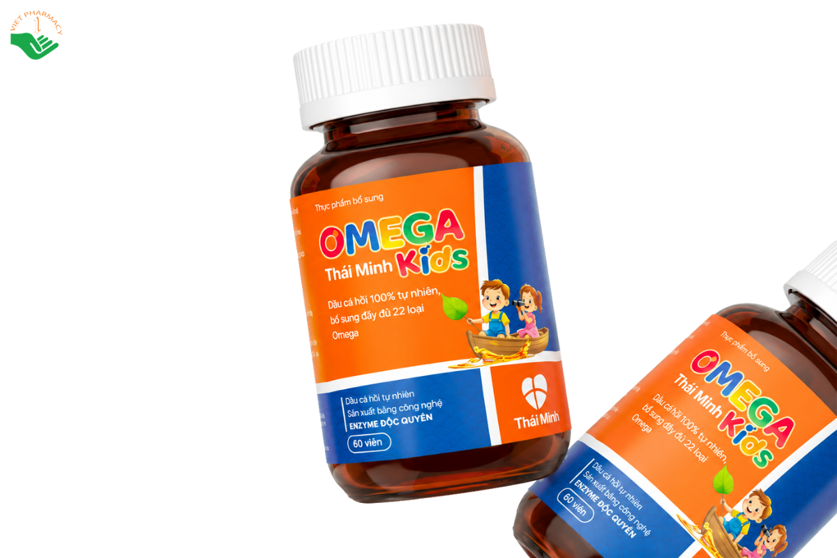 Viên uống Omega Kids Thái Minh bổ sung Omega, vitamin D3 và K2 hỗ trợ não bộ, mắt và xương (Lọ 60 viên)