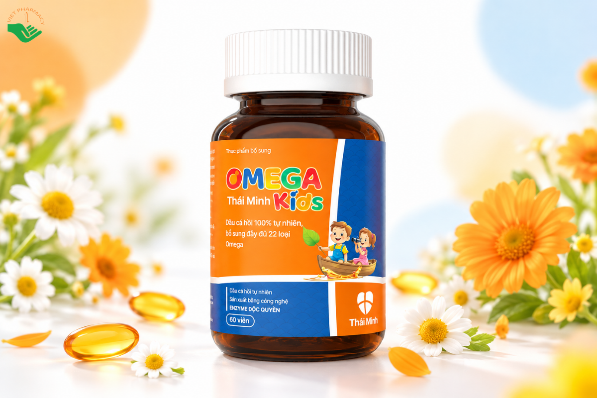 Viên uống Omega Kids Thái Minh bổ sung Omega, vitamin D3 và K2 hỗ trợ não bộ, mắt và xương (Lọ 60 viên)