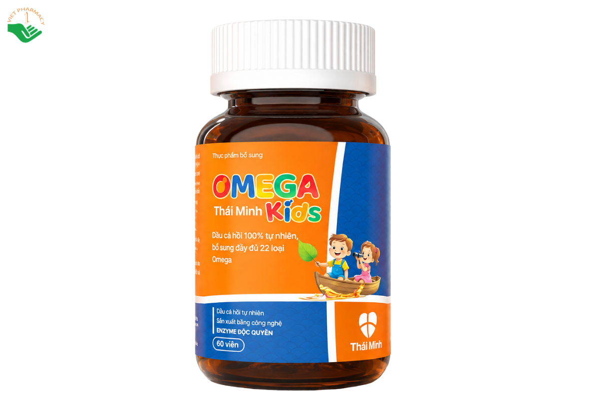 Viên uống Omega Kids Thái Minh bổ sung Omega, vitamin D3 và K2 hỗ trợ não bộ, mắt và xương (Lọ 60 viên)