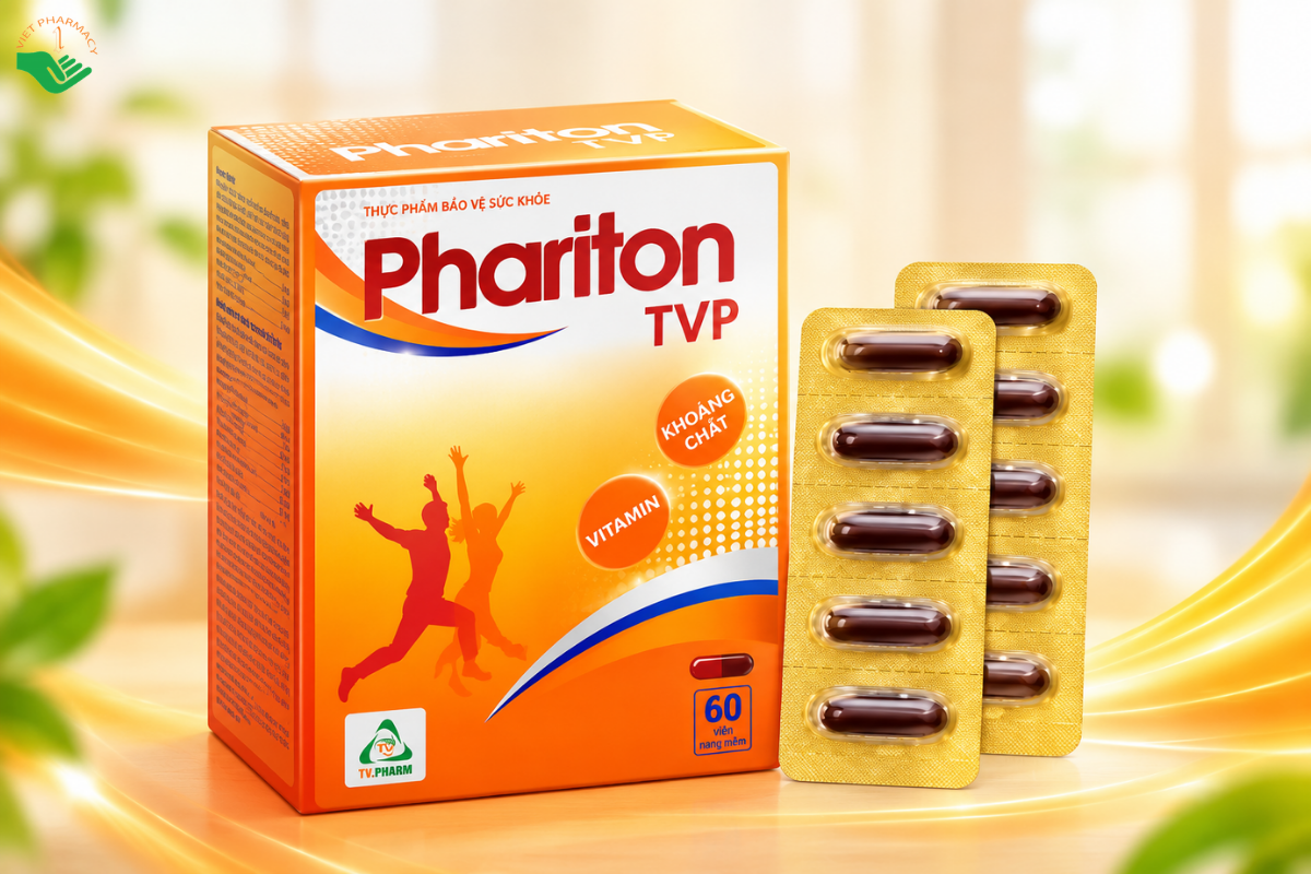 Viên uống Phariton TVP TV.Pharm bổ sung vitamin và khoáng chất, tăng cường sức khỏe (Hộp 12 vỉ x 5 viên)