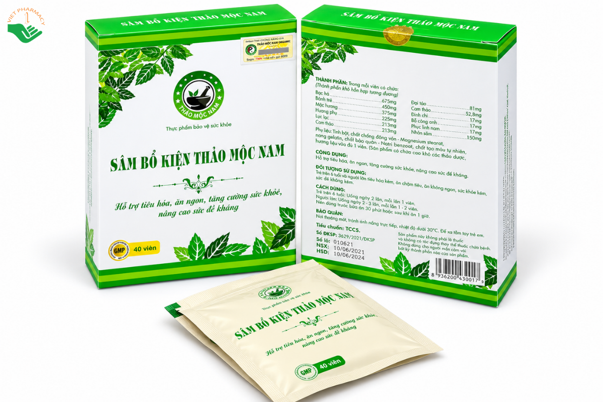 Viên uống Sâm Bổ Kiện Thảo Mộc Nam Organic hỗ trợ tiêu hóa, ăn ngon và tăng cường sức khỏe (Hộp 40 viên)