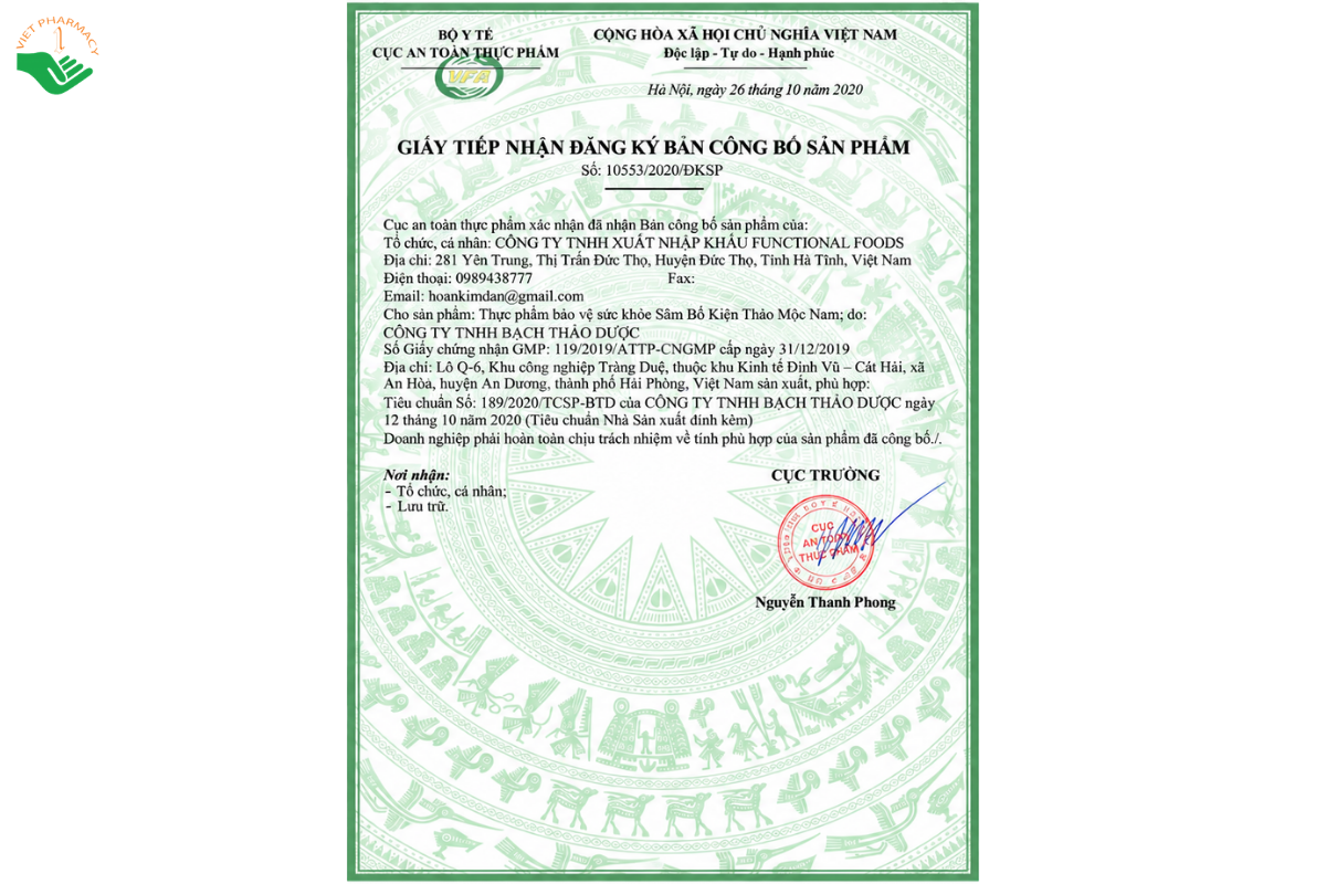 Viên uống Sâm Bổ Kiện Thảo Mộc Nam Organic hỗ trợ tiêu hóa, ăn ngon và tăng cường sức khỏe (Hộp 40 viên)