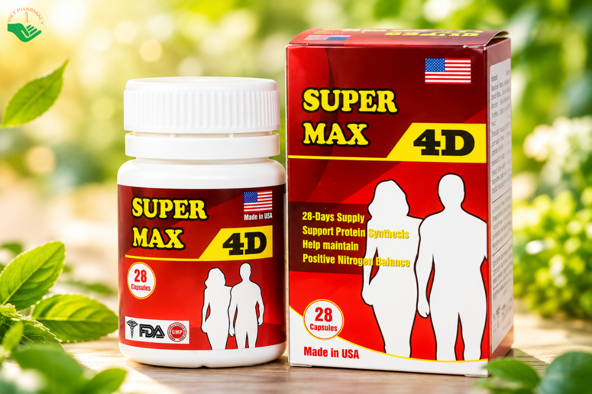 Viên uống Super Max 4D Natural Vitamins Laboratory bổ sung protein, hỗ trợ tăng cân (Hộp 28 viên)