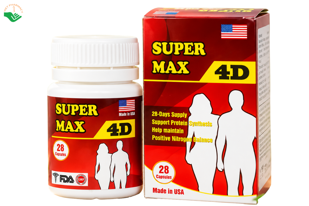 Viên uống Super Max 4D Natural Vitamins Laboratory bổ sung protein, hỗ trợ tăng cân (Hộp 28 viên)
