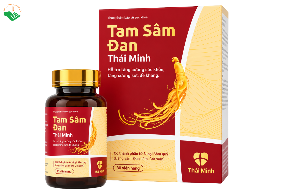 Viên uống Tam Sâm Đan Thái Minh hỗ trợ tăng cường sức khỏe, sức đề kháng (Hộp 30 viên)