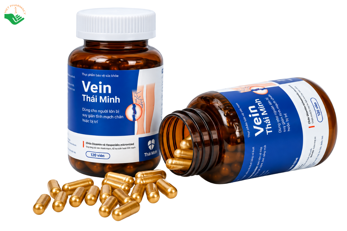Viên uống Vein Thái Minh hỗ trợ cải thiện đau chân, phù chân, tê bì và triệu chứng do trĩ (Hộp 120 viên)