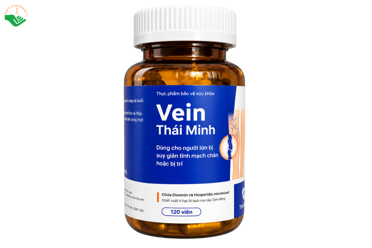 Viên uống Vein Thái Minh hỗ trợ cải thiện đau chân, phù chân, tê bì và triệu chứng do trĩ (Hộp 120 viên)