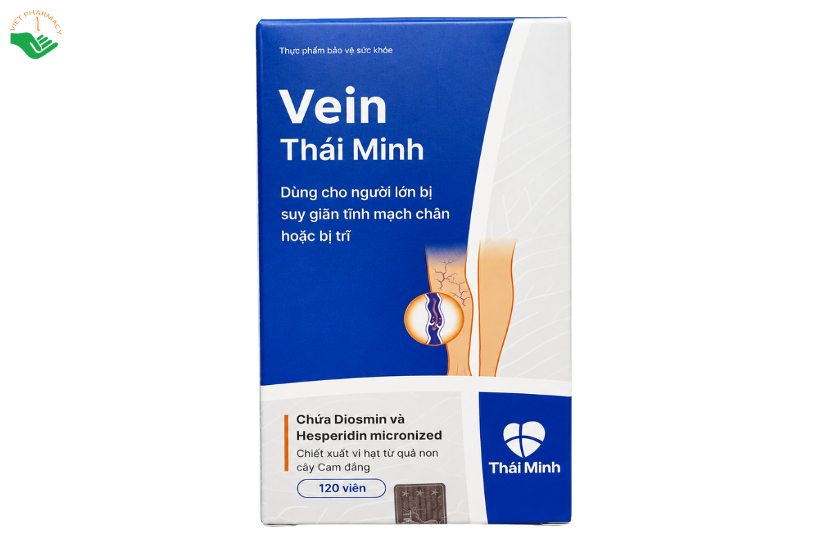 Viên uống Vein Thái Minh hỗ trợ cải thiện đau chân, phù chân, tê bì và triệu chứng do trĩ (Hộp 120 viên)