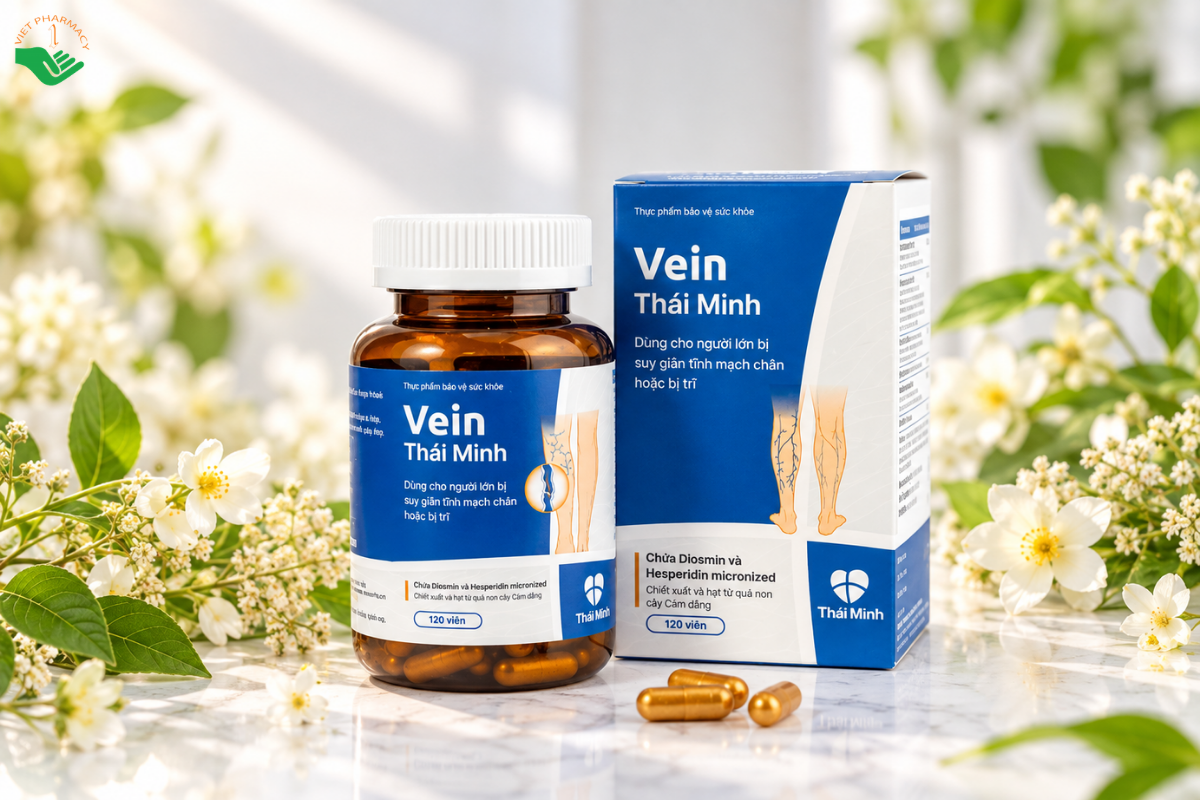 Viên uống Vein Thái Minh hỗ trợ cải thiện đau chân, phù chân, tê bì và triệu chứng do trĩ (Hộp 120 viên)