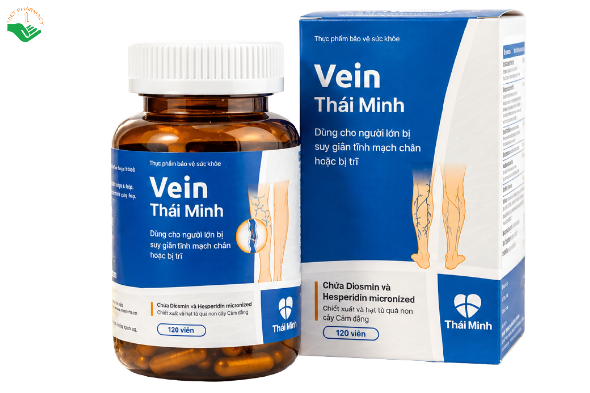 Viên uống Vein Thái Minh hỗ trợ cải thiện đau chân, phù chân, tê bì và triệu chứng do trĩ (Hộp 120 viên)