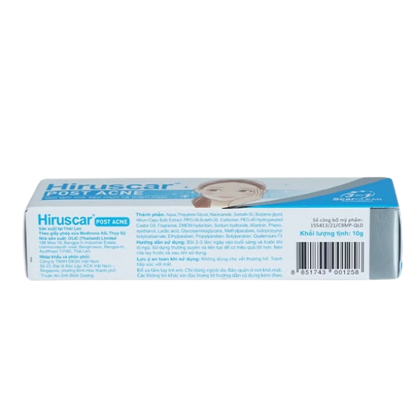 Gel mờ sẹo mụn mờ thâm Hiruscar Post Acne (Tuýp 10g)