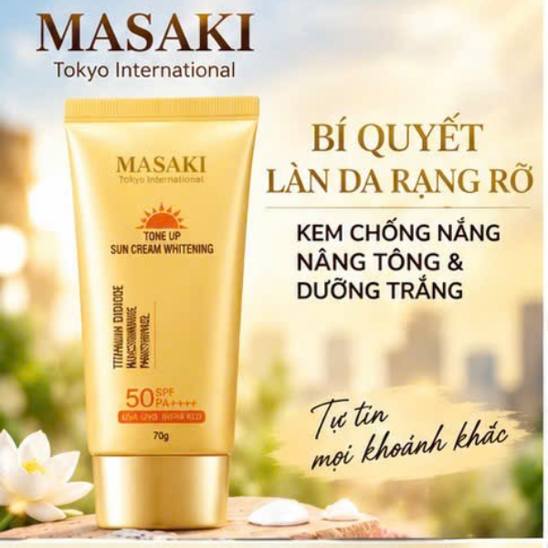 Kem chống nắng nâng tông - dưỡng trắng - che khuyết điểm Masaki (Tuýp 70g)