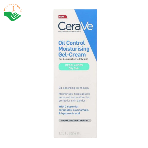 Kem dưỡng kiềm dầu CeraVe Oil Control Moisturizing Gel-Cream kiểm soát dầu thừa, cấp ẩm đến 24 giờ (Tuýp 52ml) - Ảnh 2