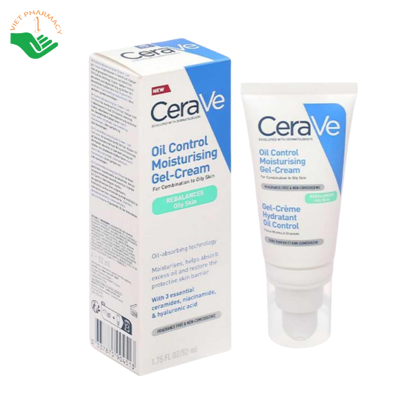 Kem dưỡng kiềm dầu CeraVe Oil Control Moisturizing Gel-Cream kiểm soát dầu thừa, cấp ẩm đến 24 giờ (Tuýp 52ml)