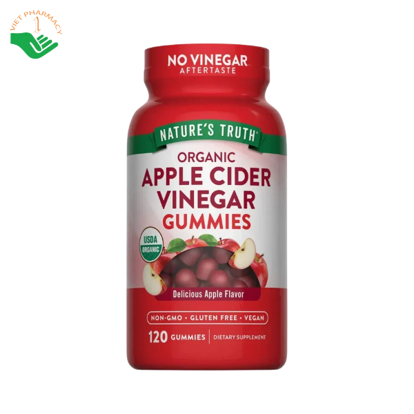 Kẹo dẻo giấm táo Apple Cider Vinegar Organic Gummies Nature’s Truth bổ sung giấm táo hữu cơ (Lọ 120 viên)