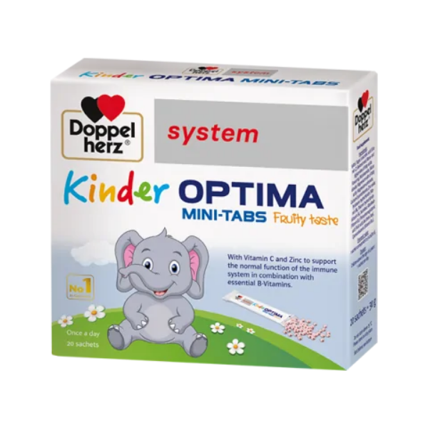 Cốm bổ sung Vitamin C, Kẽm và Vitamin nhóm B Kinder Optima Mini-Tabs Doppelherz (Hộp 20 gói)