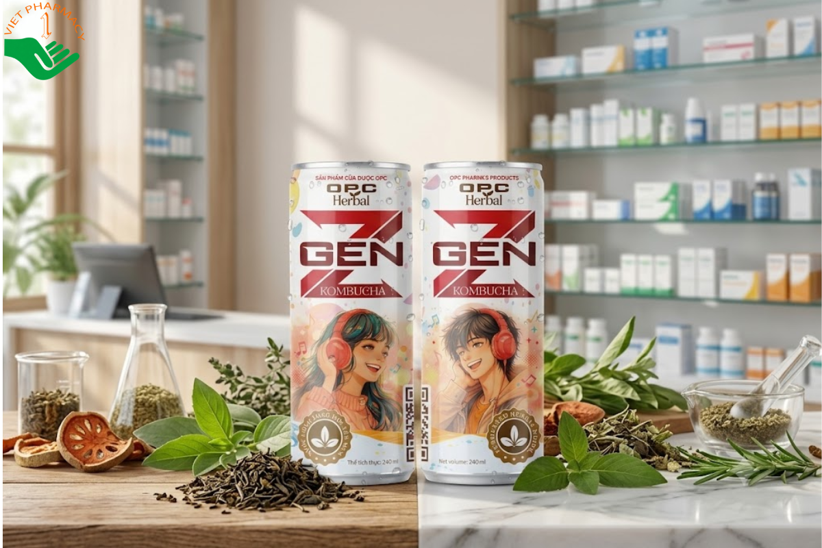 Nước uống thảo mộc lên men GEN Z KOMBUCHA OPC HERBAL hỗ trợ thanh nhiệt, tiêu hóa (Hộp 6 lon)