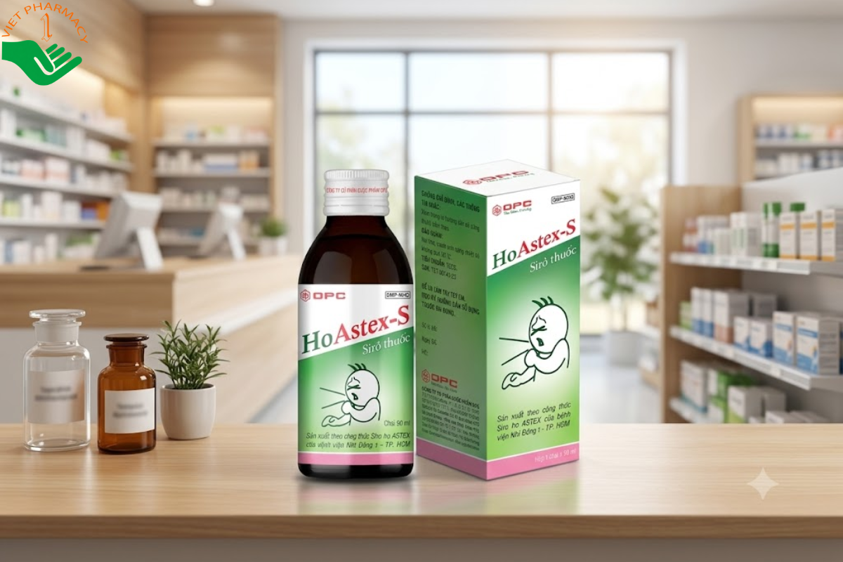 Siro HoAstex-S OPC hỗ trợ giảm ho do viêm họng, viêm phế quản và viêm khí quản (1 chai 90ml)