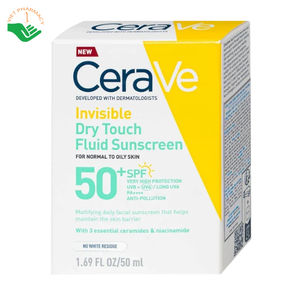 Sữa chống nắng CeraVe Invisible Dry Touch Fluid Sunscreen SPF50+ PA++++ kiềm dầu đến 12 giờ (Chai 50ml) - Ảnh 2