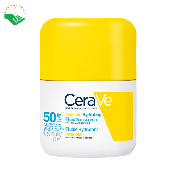 Sữa chống nắng CeraVe Invisible Hydrating Fluid Sunscreen SPF50+ PA++++ bảo vệ da, dưỡng ẩm đến 24 giờ (Chai 50ml)