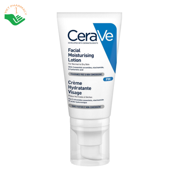Sữa dưỡng ẩm ban đêm CeraVe PM Facial Moisturising Lotion dưỡng ẩm, làm dịu và phục hồi hàng rào bảo vệ da (Chai 52ml)