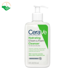 Sữa rửa mặt Hydrating Cream-to-Foam Cleanser CeraVe làm sạch, tẩy trang và cấp ẩm (Chai 236ml)