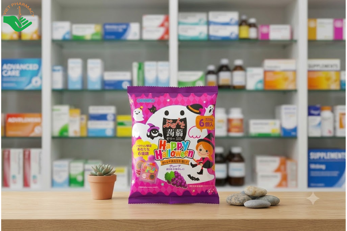 Thạch trái cây Happy Halloween vị nho Orihiro (túi 6 gói)