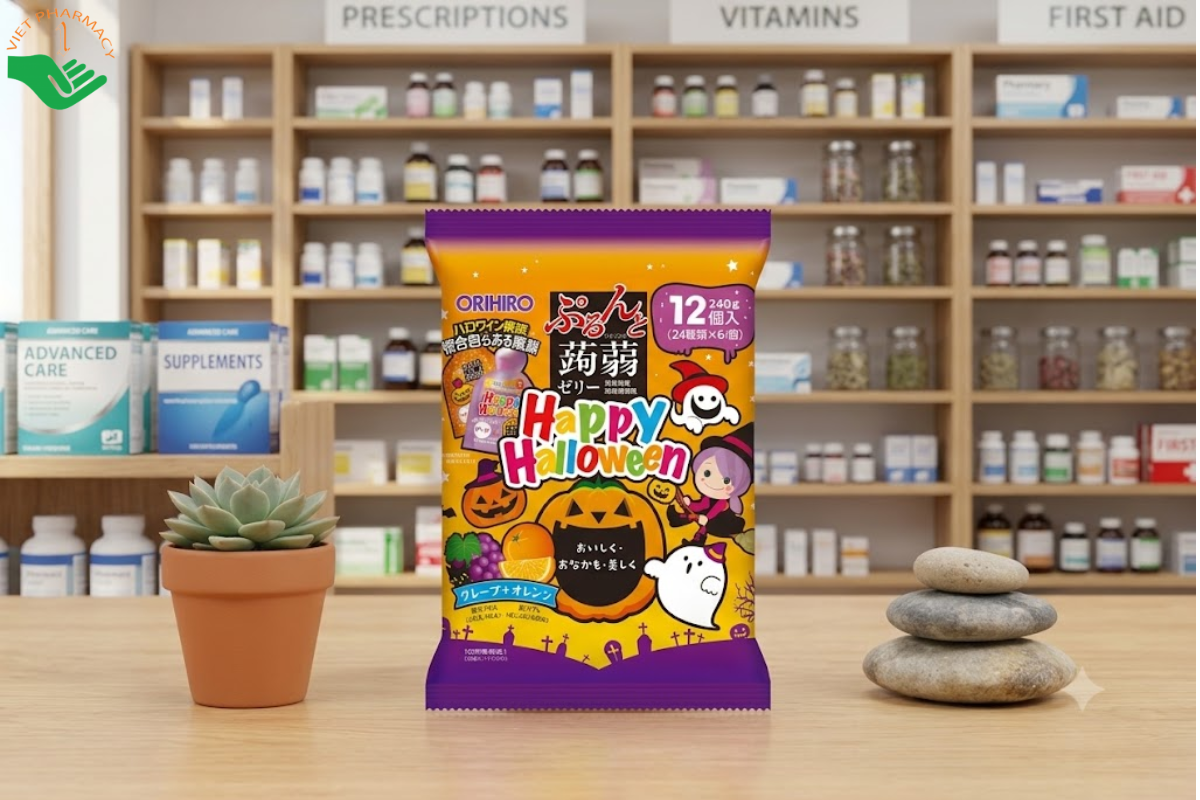 Thạch trái cây Happy Halloween vị nho và cam (túi 12 gói)