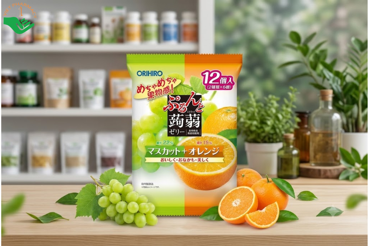 Thạch trái cây vị cam và nho xanh Orihiro (Túi 12 gói)
