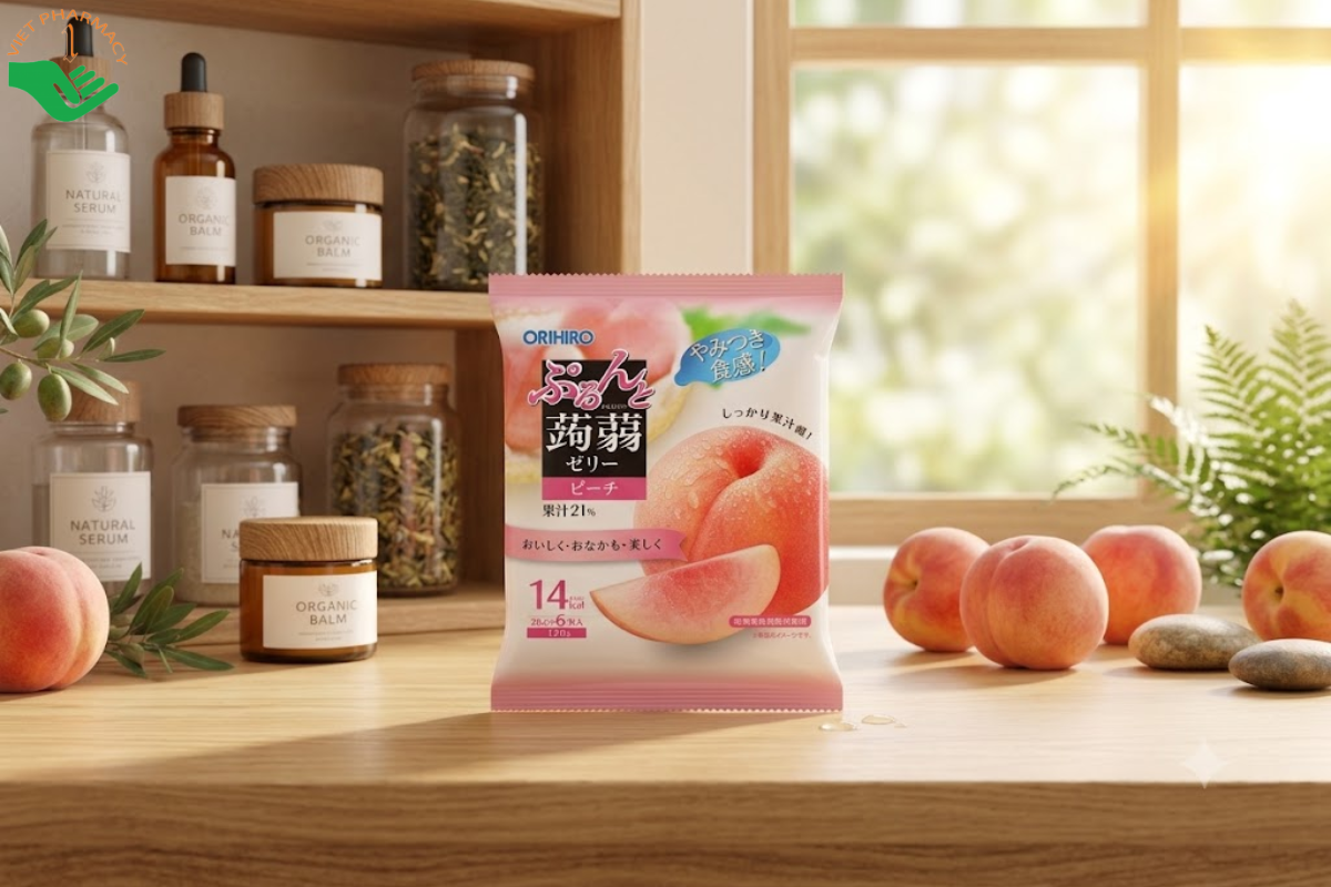 Thạch trái cây vị đào trắng Orihiro (túi 6 gói)