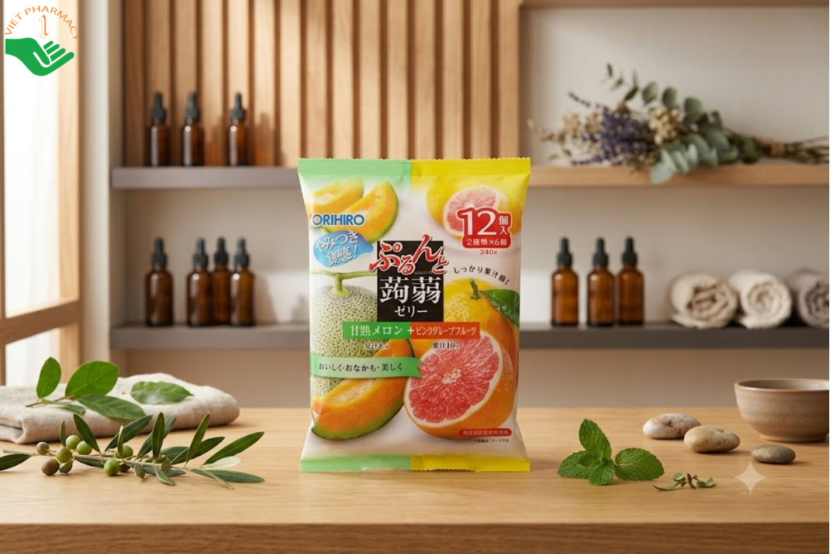 Thạch trái cây vị dưa lưới và bưởi hồng Orihiro (túi 12 gói)