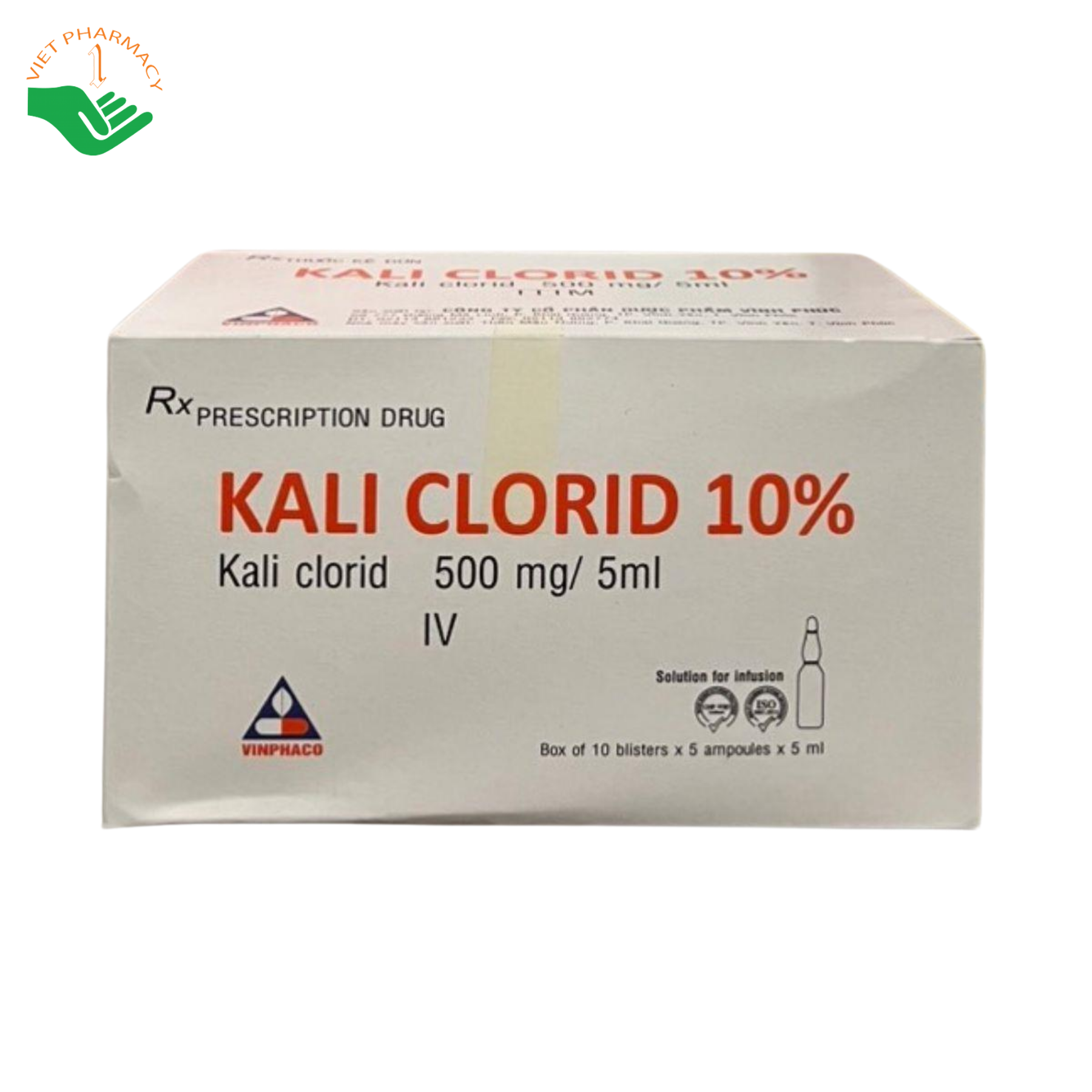 Thuốc tiêm Kali Clorid 10% Vinphaco điều trị và phòng ngừa giảm kali huyết (Hộp 10 vỉ x 5 ống x 5ml) - Ảnh 2