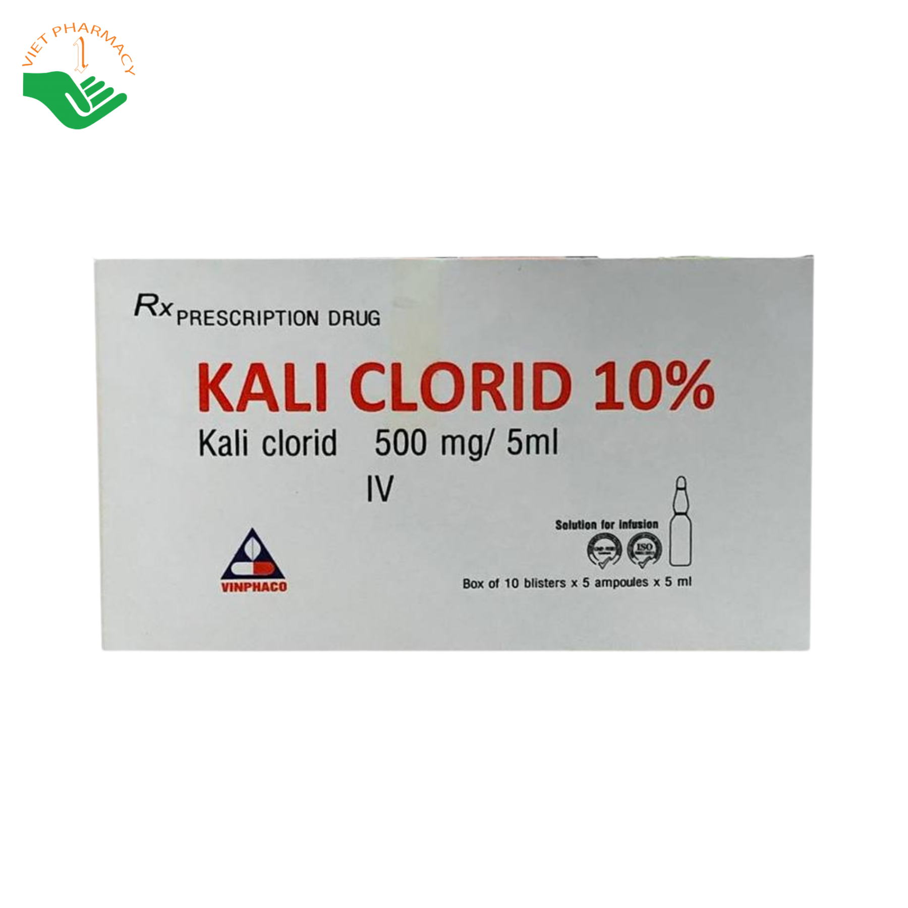 Thuốc tiêm Kali Clorid 10% Vinphaco điều trị và phòng ngừa giảm kali huyết (Hộp 10 vỉ x 5 ống x 5ml) - Ảnh 3
