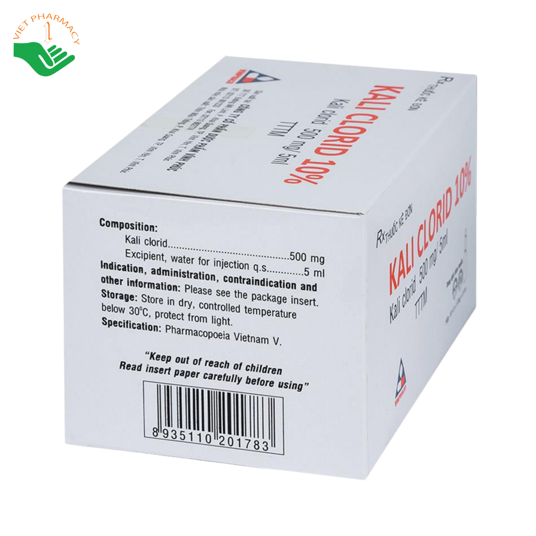 Thuốc tiêm Kali Clorid 10% Vinphaco điều trị và phòng ngừa giảm kali huyết (Hộp 10 vỉ x 5 ống x 5ml) - Ảnh 6