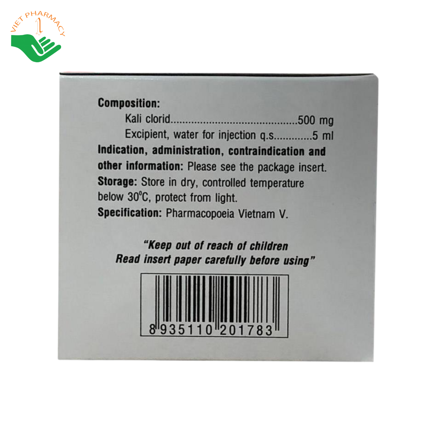 Thuốc tiêm Kali Clorid 10% Vinphaco điều trị và phòng ngừa giảm kali huyết (Hộp 10 vỉ x 5 ống x 5ml) - Ảnh 7