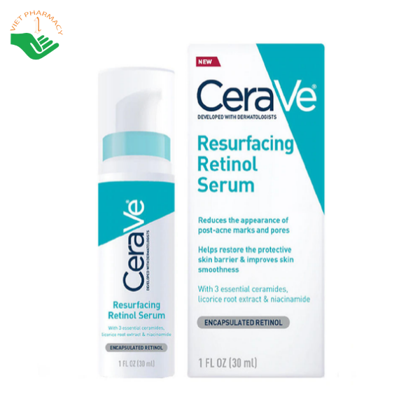 Tinh chất Resurfacing Retinol Serum CeraVe giảm thâm mụn, hỗ trợ làm đều màu da (Chai 30ml)