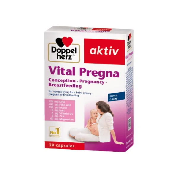 Viên uống TPBVSK Vital Pregna Doppelherz cung cấp DHA, Omega 3, Acid Folic cùng các vitamin (Hộp 30 viên)