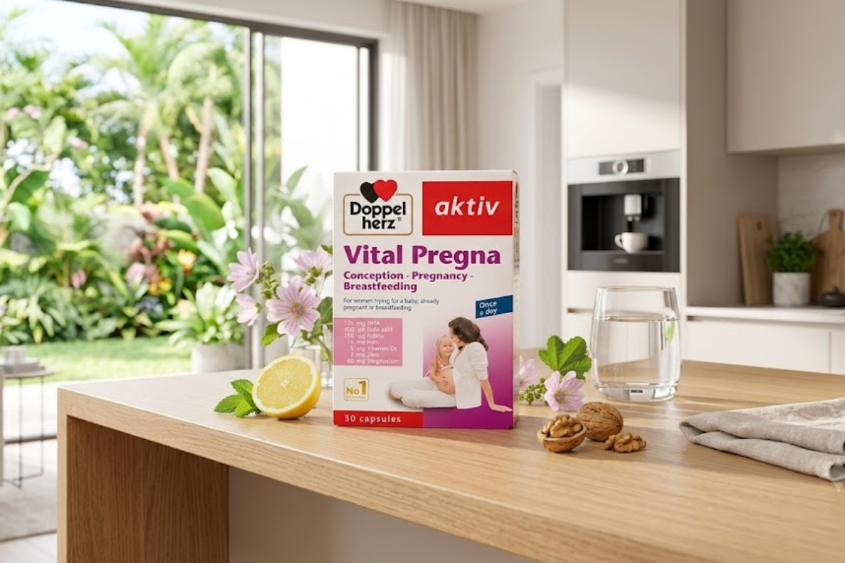 Viên uống TPBVSK Vital Pregna Doppelherz cung cấp DHA, Omega 3, Acid Folic cùng các vitamin (Hộp 30 viên)