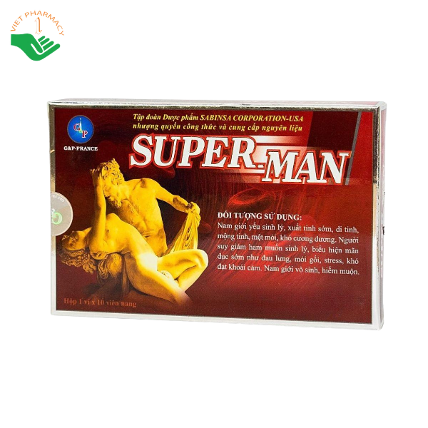 Viên uống Super Man G&P France hỗ trợ bổ thận, tăng cường sinh lý nam (hộp 1 vỉ x 10 viên)