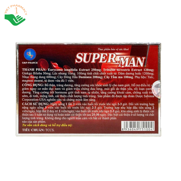 Viên uống Super Man G&P France hỗ trợ bổ thận, tăng cường sinh lý nam (hộp 1 vỉ x 10 viên) - Ảnh 2