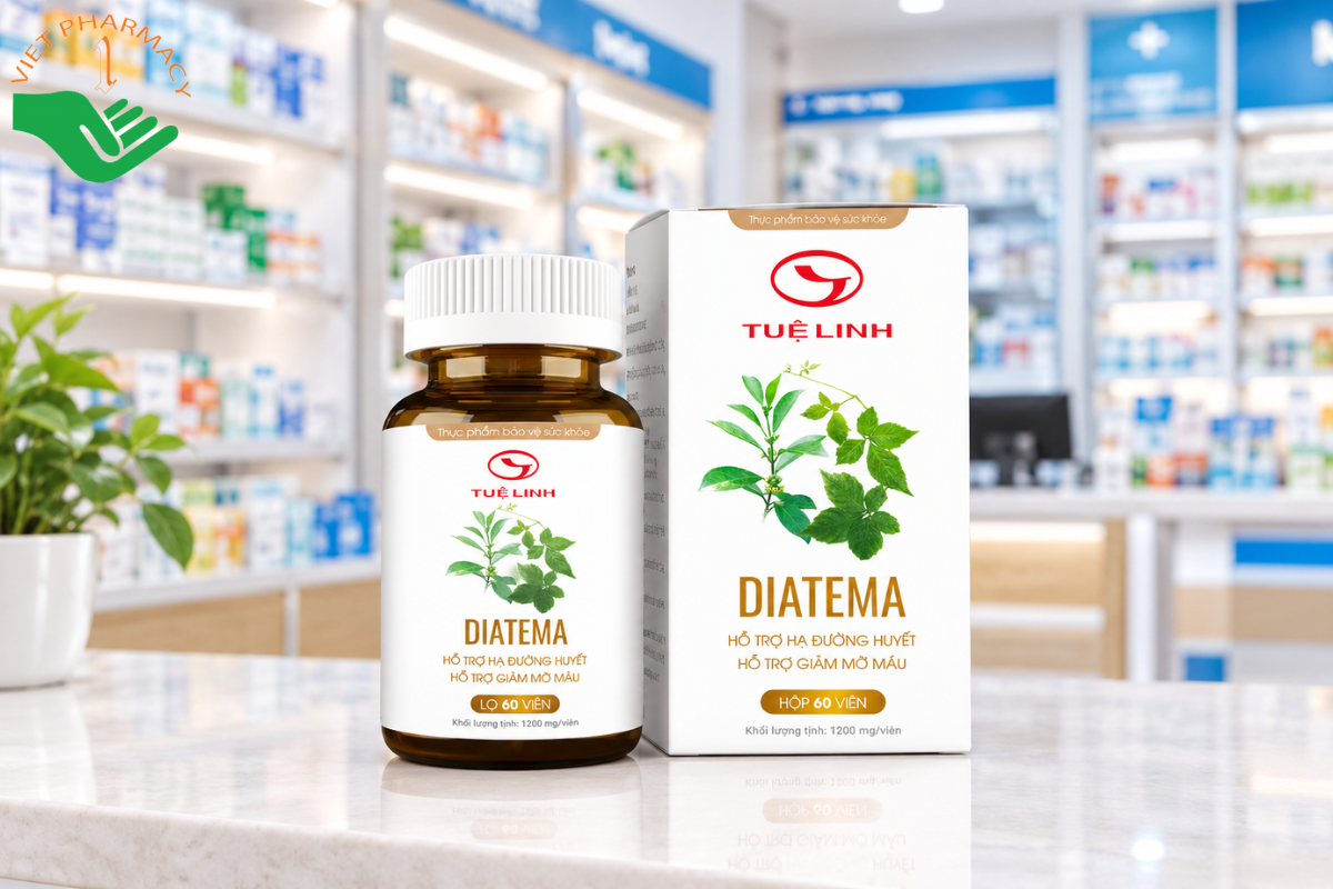 Viên uống DIATEMA hỗ trợ hạ đường huyết giảm mỡ máu (lọ 60 viên)