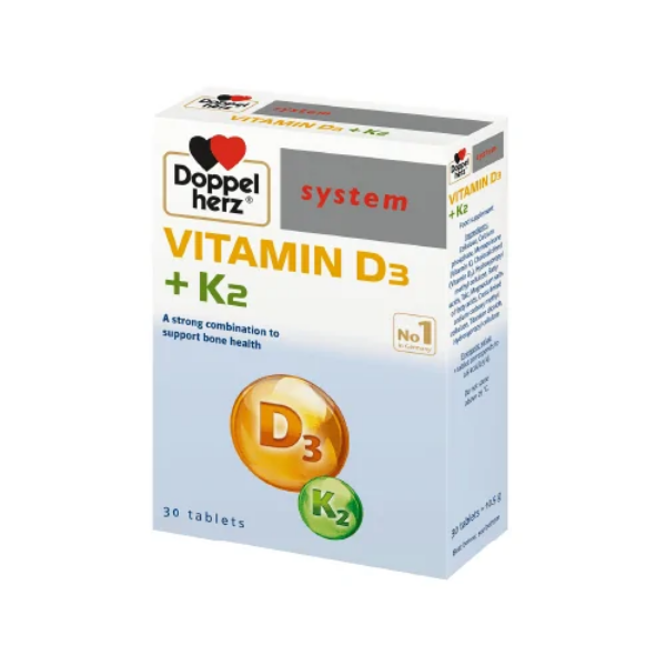 Viên uống TPBVSK Doppelherz system Vitamin D3 K2 tăng cường khả năng hấp thu canxi vào xương (Hộp 30 viên)