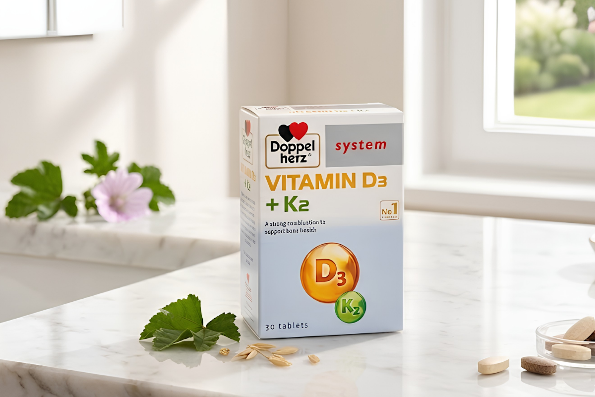 Viên uống TPBVSK Doppelherz system Vitamin D3 K2 tăng cường khả năng hấp thu canxi vào xương (Hộp 30 viên)